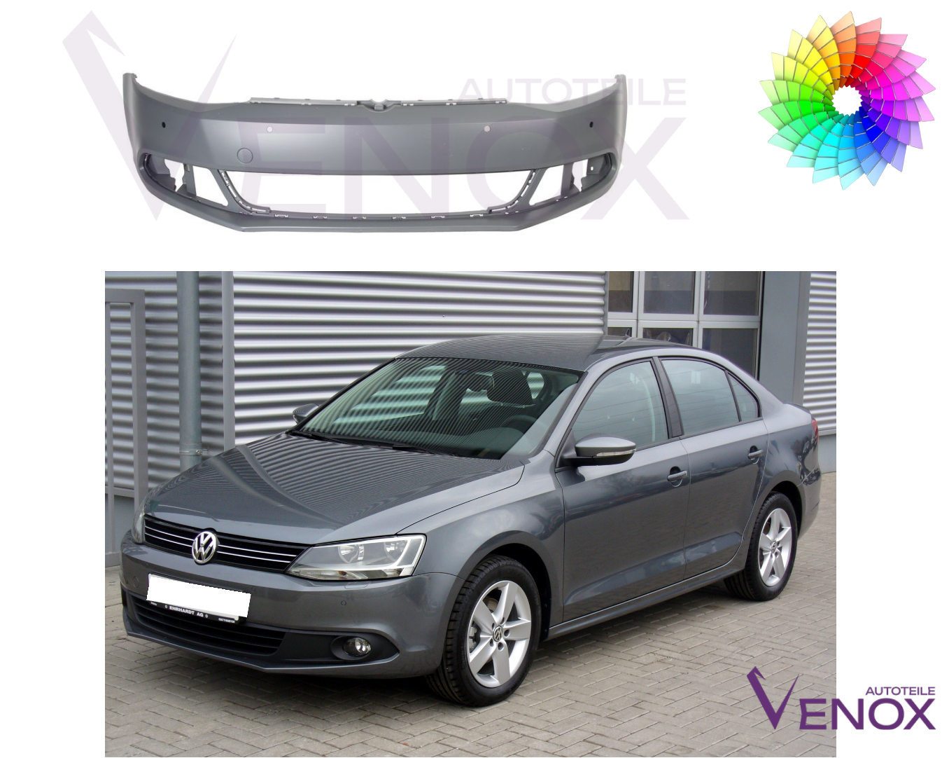 Predný nárazník VW Jetta IV 10-15 PDC ľubovoľná farba – Obrázok 2