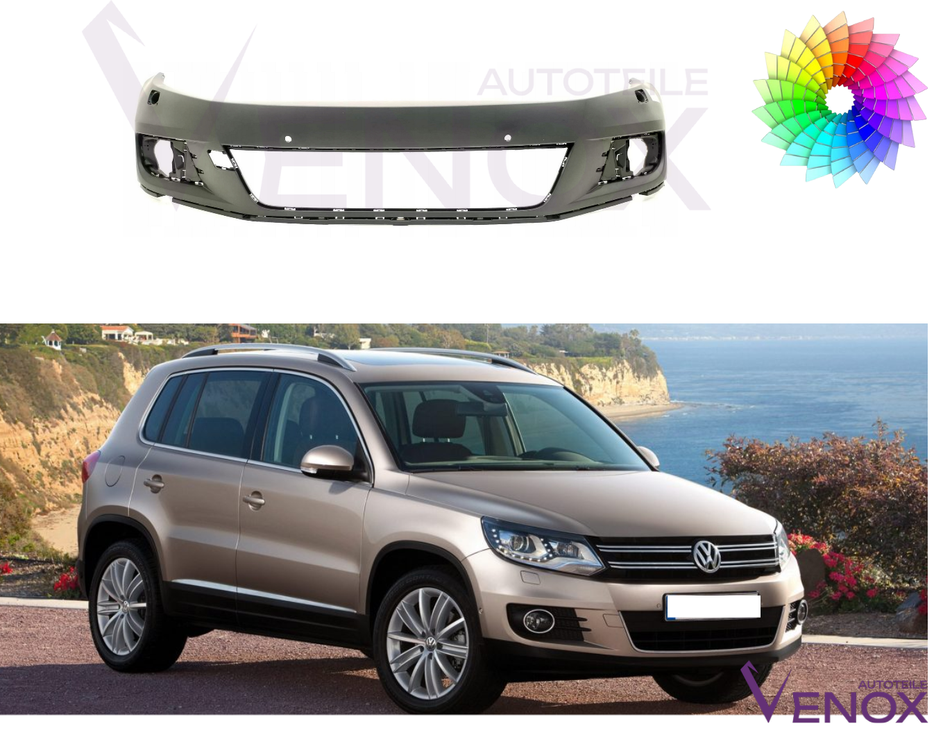 Predný nárazník VW Tiguan 5N 11-16 SR PDC ľubovoľná farba – Obrázok 2