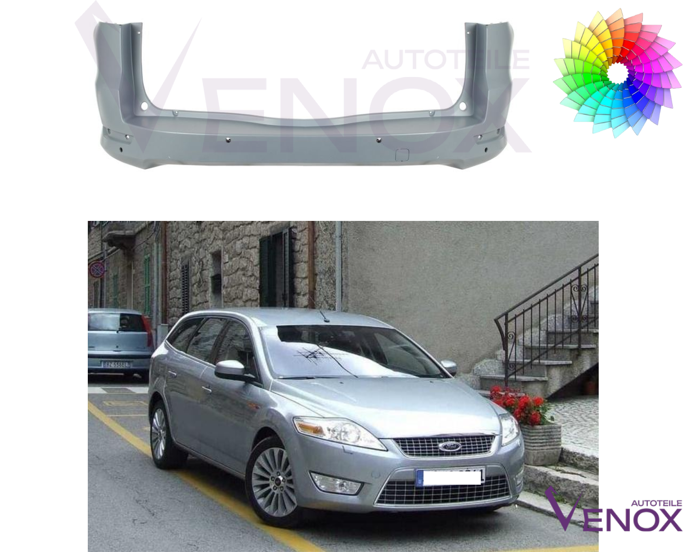 Zadný nárazník Ford Mondeo MK4 07-10 PDC ľubovoľná farba – Obrázok 2
