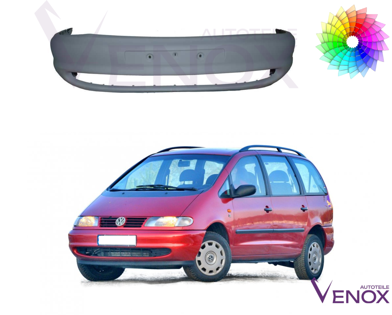 Predný nárazník VW Sharan 7M 95-00 ľubovoľná farba – Obrázok 2
