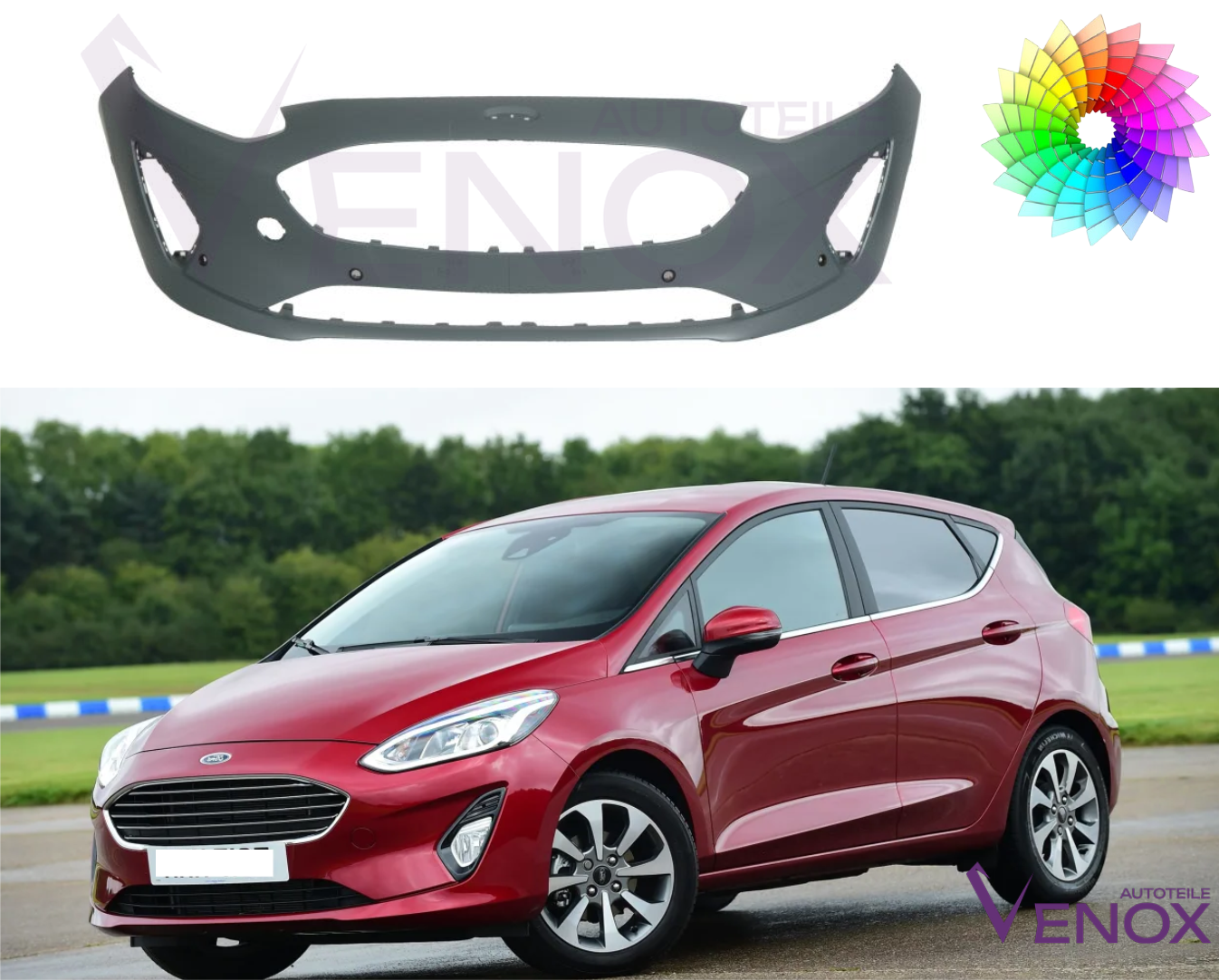 Predný nárazník Ford Fiesta Mk8 od 2017 6xPDC ľubovoľná farba – Obrázok 2