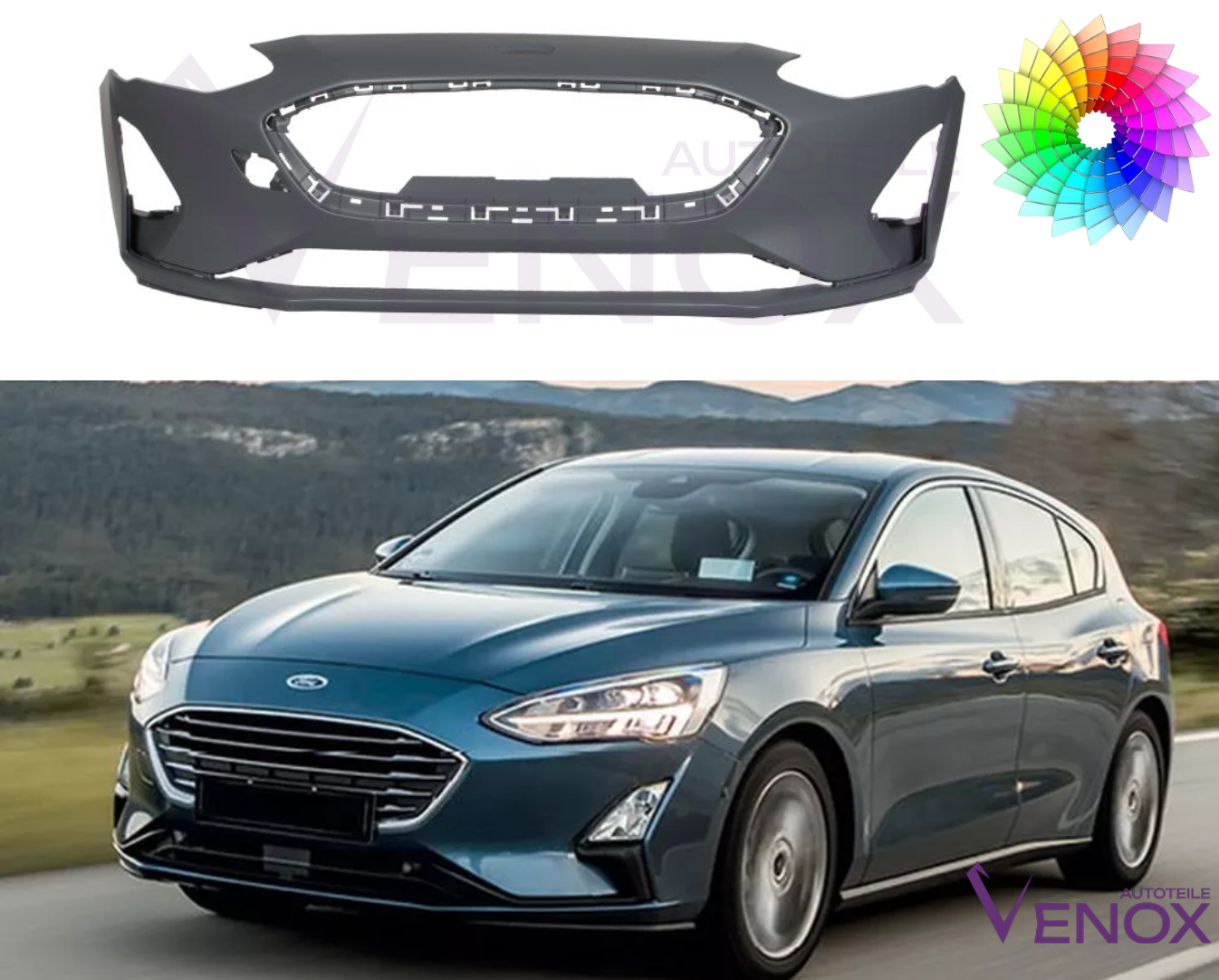 Predný nárazník Ford Focus Mk4 od 2018 2xPDC ľubovoľná farba – Obrázok 2