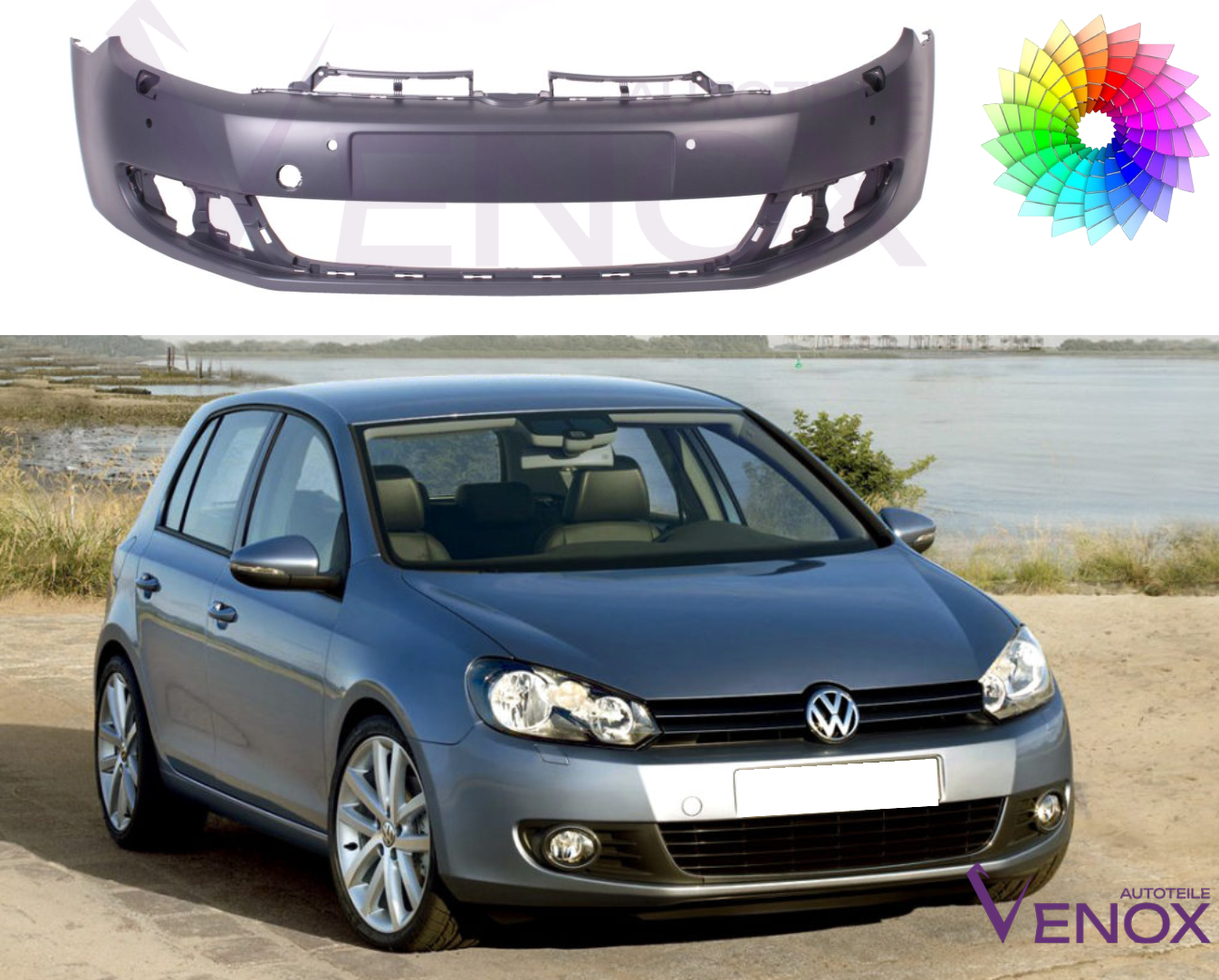Predný nárazník VW Golf VI 08-16 SR 4xPDC ľubovoľná farba – Obrázok 2