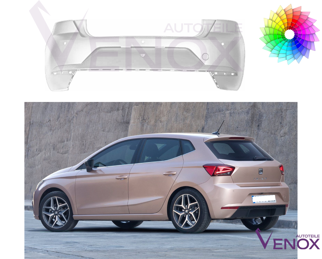 Zadný nárazník Seat Ibiza 6F od 2017 3xPDC ľubovoľná farba – Obrázok 2