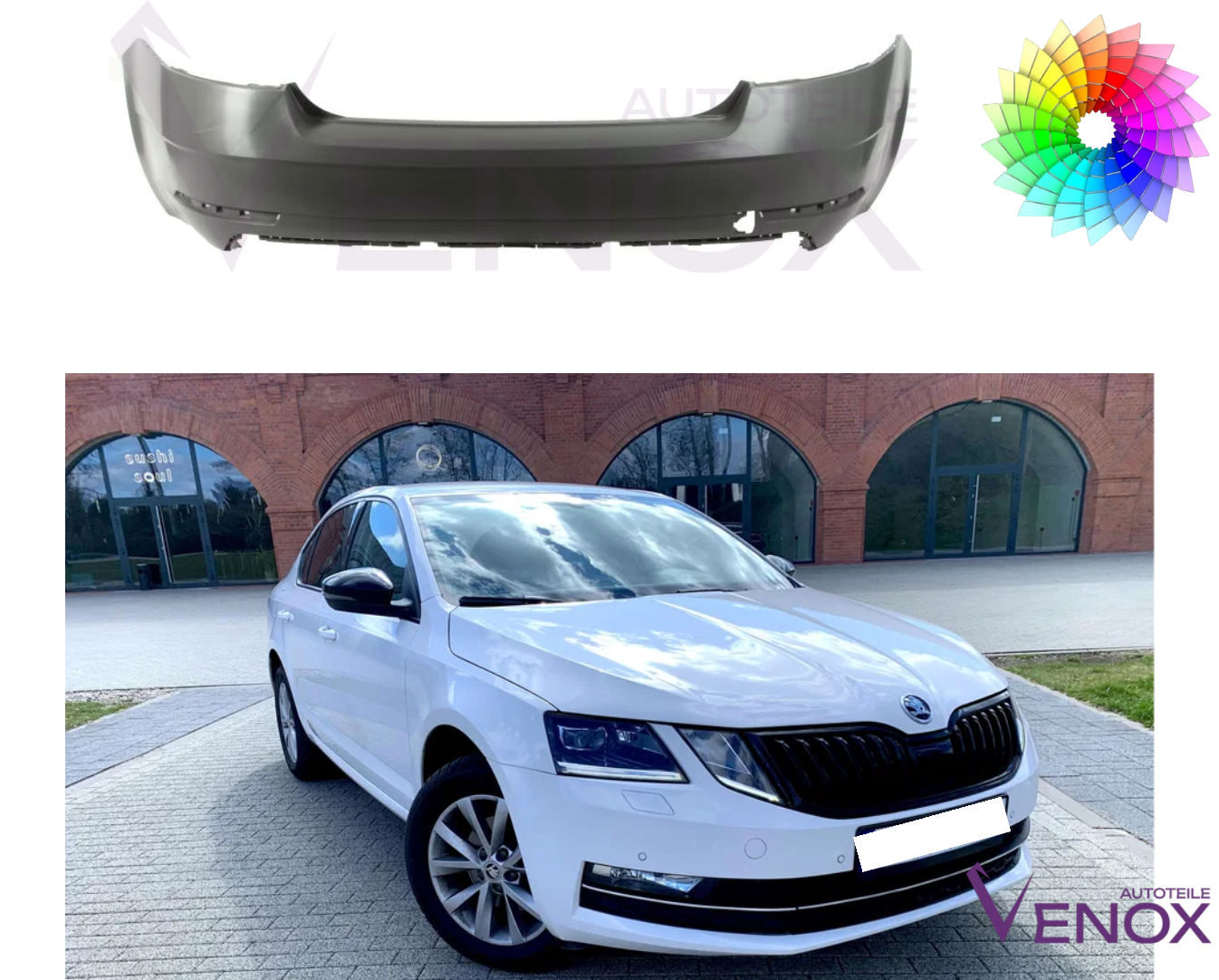 Škoda Octavia 5E zadný nárazník 17-20 ľubovoľná farba – Obrázok 2