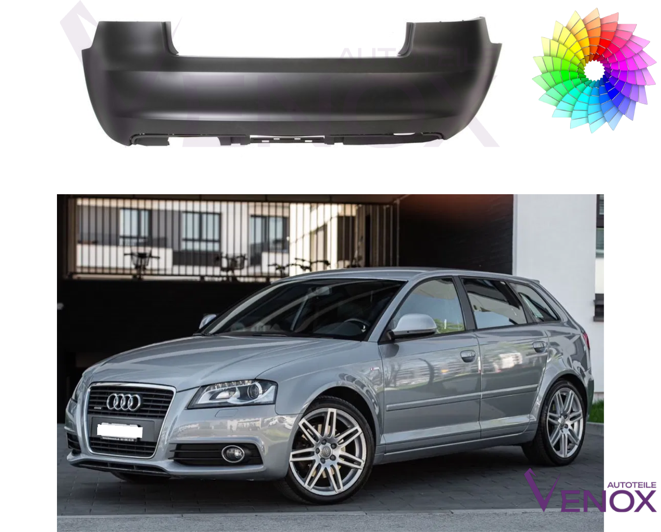 Audi A3 8P Zadný nárazník 08-12 PDC ľubovoľná farba – Obrázok 2